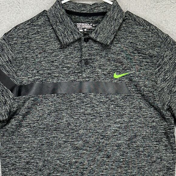 Nike Golf Polo Shirt Men Small Dri-Fit Black Grey Heather Tour Performance Rugby